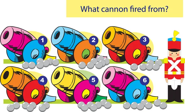 Vector Illustration Puzzle Several Toy Cannon Cores You Need Find — Stock Vector