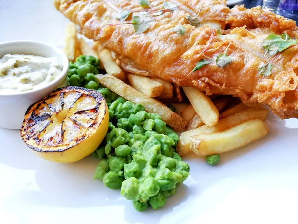 British Traditional fish and chips and  tartar sauce