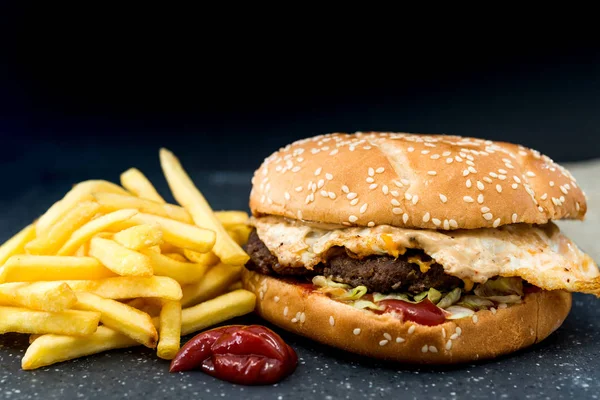 Cheese burger - American cheese burger with Golden French fries