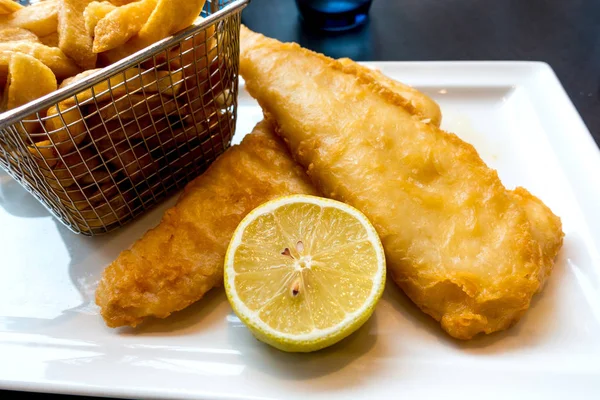 British Traditional fish and chips and  tartar sauce