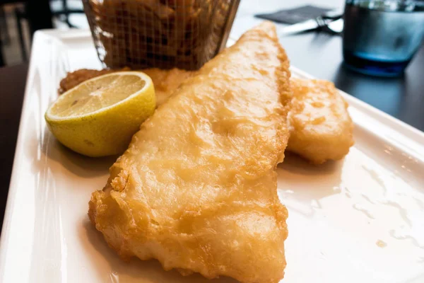 British Traditional fish and chips and  tartar sauce