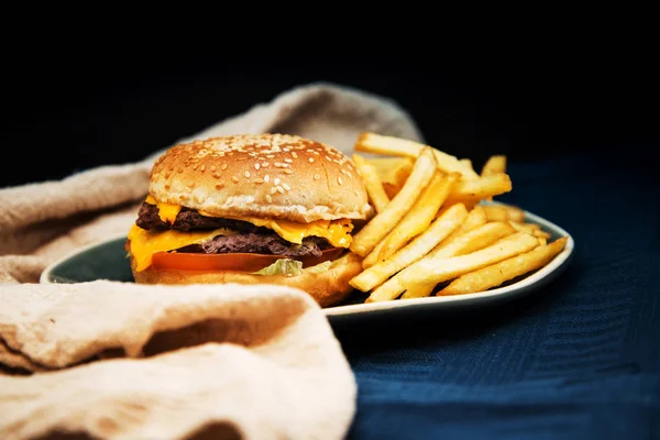 Cheese burger - American cheese burger with Golden French fries