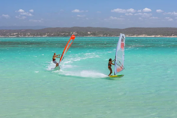 Windsurfers in the lagoon — Stock Photo, Image