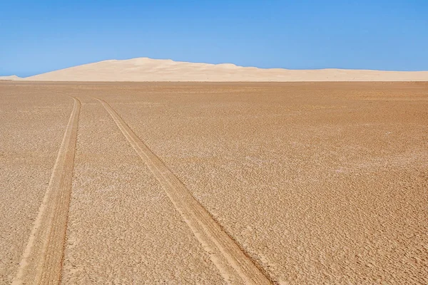 Trilhas de pneus no deserto — Fotografia de Stock