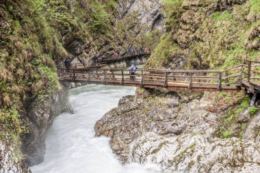 Vintagr vadisinde yürüyen insanlar - Slovenya.