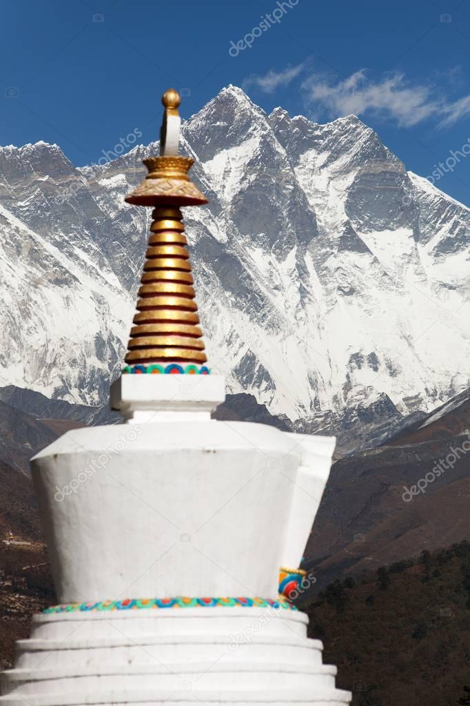 Stupa and Lhotse from Tengboche monastery