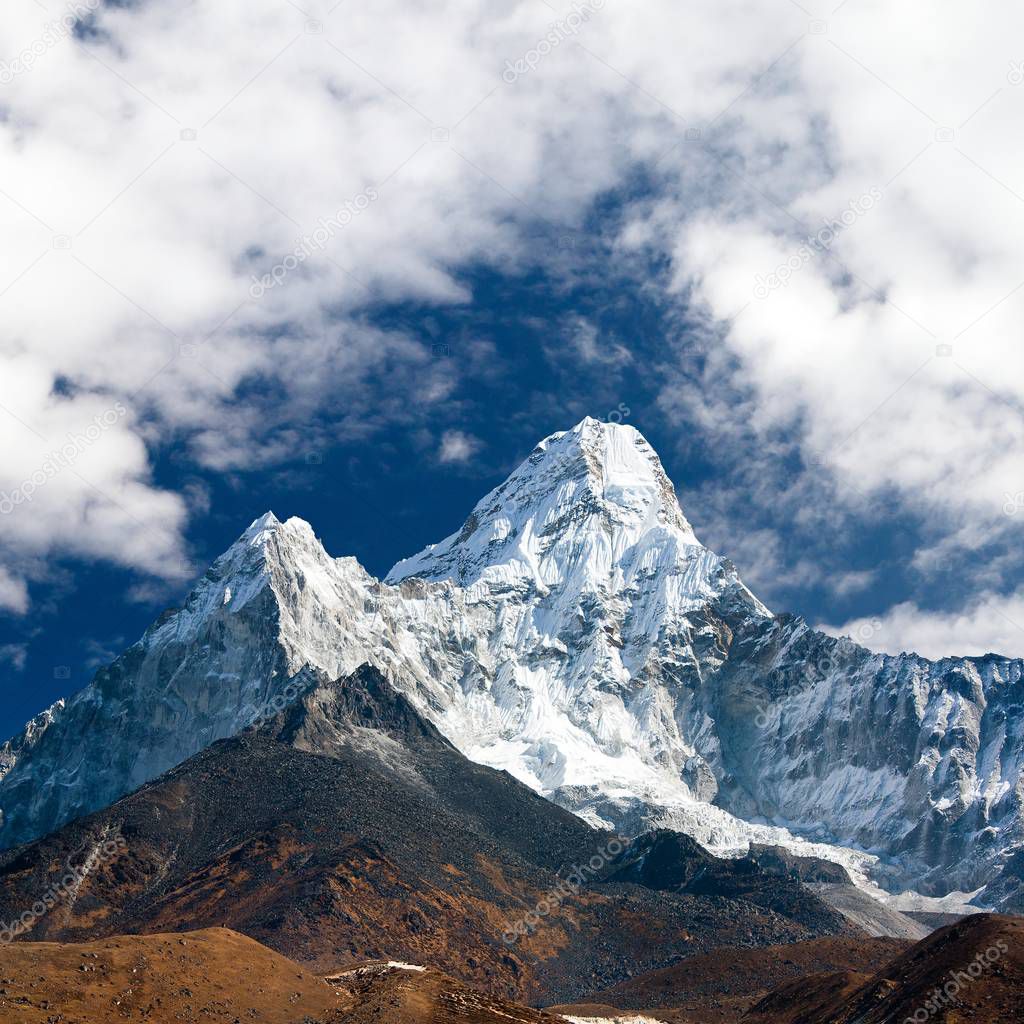 View of Ama Dablam with beautiful cloudy sky