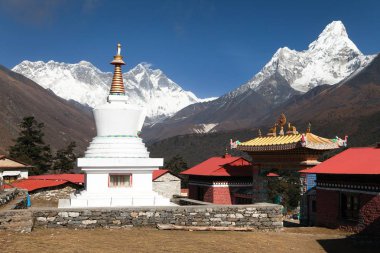 Ama Dablam Lhotse and top of Everest from Tengboche clipart