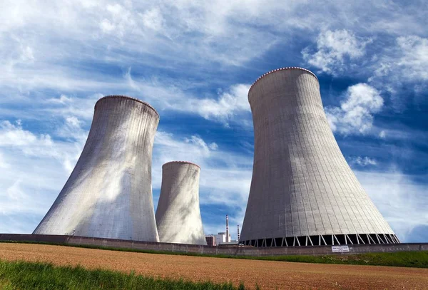 Cooling tower with clouds, nuclear power plant — Stock Photo, Image