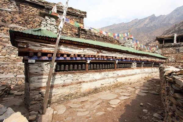 Buddhist prayer many wall with prayer wheels — Stock Photo, Image