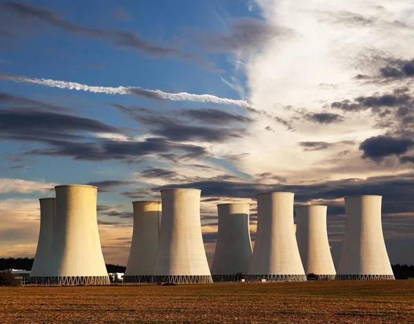 Evening colored sunset view of Nuclear power plant — Stock Photo, Image