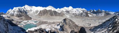 Mount Cho Oyu ve Cho Oyu kamp panoramik manzaralı