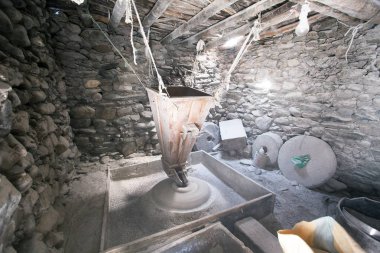 primitive flourmill in Nepal clipart