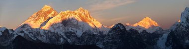 Mount Everest Lhotse and Makalu evening sunset view clipart