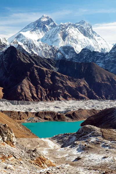 Kilátás Everest Lhotse Ngozumba Gleccser Gokyo Renjo Pass Everest Base — Stock Fotó