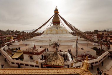 Görünüm Bodhnath stupa, bir dünyanın en iyi Budist stupas, en büyük stupa şehirde Katmandu, Nepal