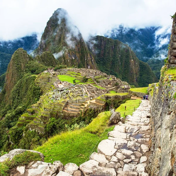 Machu Picchu Panoramautsikt Över Peruanska Inkan Stad Unesco Världsarv Helig — Stockfoto