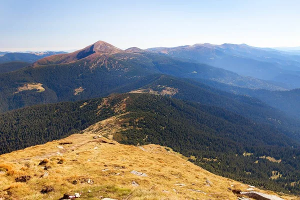 Vue Panoramique Des Montagnes Des Carpates Ukraine Horizons Bleus — Photo