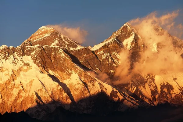 Noche Puesta Sol Vista Color Rojo Del Everest Lhotse Con — Foto de Stock