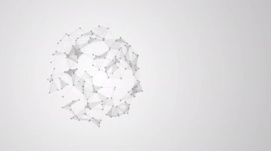 Çokgen top şekil değiştiriyor, şekil değiştiriyor. Çizgileri, noktaları, kenarları, yüzleri göster. Siyah beyaz arka plan 45 'liği. Hareket tasarımı. Döngülü bir silindir.