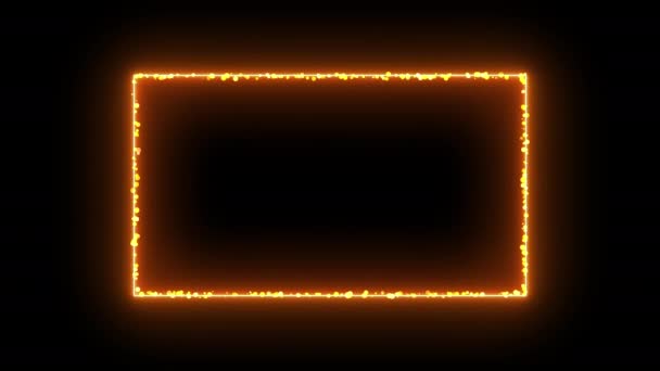 Neon Orange Frame Black Background Appearance Vanishing Particles Drops Lava — Stock Video