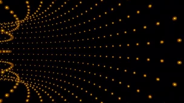 黄金のボール球が飛んでいきます フィギュアのトンネルを通って移動します 4Kだ映画のデザイン フェスティバル抽象ループの背景 — ストック動画