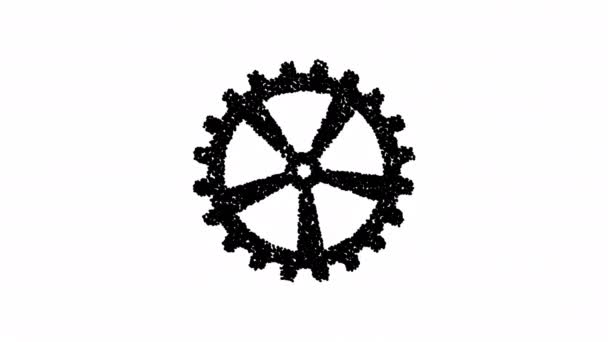 Textured Black Gear Wheel Rotates Freehand Particles Elements Alpha Channel — ストック動画