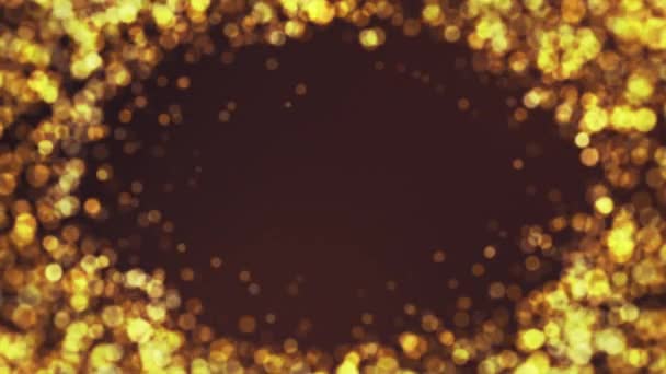 Golden Particles Bokeh Edges Fly Center Place Text Looped Footage — Stock Video