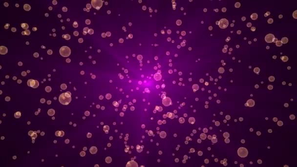 Абстрактный Фон Вращающихся Частиц Фиолетовый Свет Центра Оранжевые Сферы Пузыри — стоковое видео