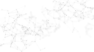 Pleksus etkisi. Çizgiler, noktalar ve düzlemler. Siyah beyaz arka plan. Bulanık ve sis. Teknofon. 3d hazırlayıcı.