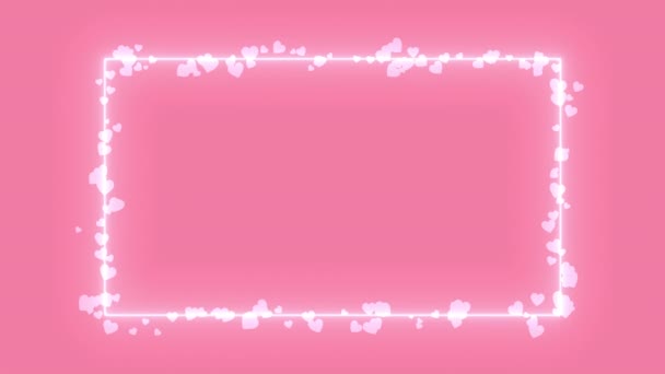 Pembe Arka Planda Kalpleri Olan Neon Çerçeve Sevgililer Günü Yeni — Stok video