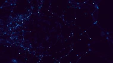 3D görüntüleme. Soyut canlandırılmış döngü arkaplanı. Dijital tünelde trafik. Mavi tepe noktaları. Pleksus etkisi. Bilgi boşluğunda uçuş. 4k.