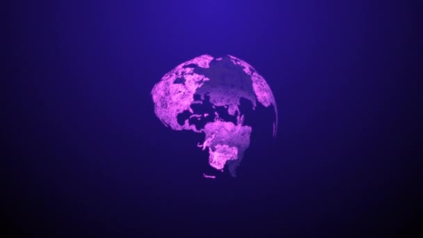 Планета Земля Вращается Углом Эффект Сплетения Фиолетовая Планета Пустота Внутри — стоковое видео
