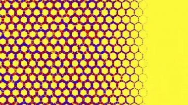 Altıgenlerin animasyon şebekesi. Renkli parlak parçacıklardan oluşur. Düz bir şekilde parlak renkli bir gelecek. 4k.