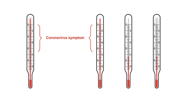 Egy Sor Hőmérő Celsius Fok Normális Hőmérséklet Betegség Tünete Koronavírus — Stock Vector