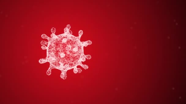 顕微鏡下のウイルス分子 コロナウイルスの研究 赤の背景 ループ映像アニメーションスクリーンセーバー 粒子で構成されている ウイルスは宇宙に飛びます — ストック動画