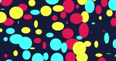 Düz bir stilde soyut arkaplan. Renkli daireler boyutlarını değiştirir. Döngülü 2D animasyon. 4K