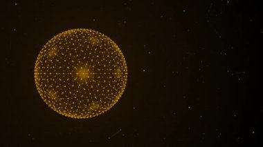 3 boyutlu küre parçacıklarla döner. Döngülü animasyon. Turuncu parıltı. 4 bin. Yüksek çözünürlük Tam Hd