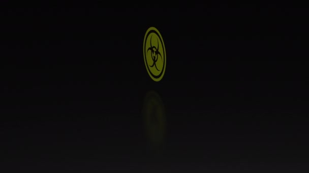 Animated Biohazard Sign Yellow Icon Rotates Black Background Warning Infection — Stock Video