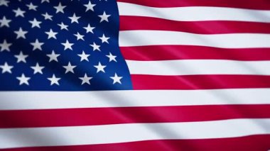 Amerika Birleşik Devletleri bayrağı, yakın plan. Rüzgarda çırpınıyor. Kumaşın dokusu. Çerçevenin kenarlarında ağ var. Döngülü video görüntüleri. 4 bin. HD