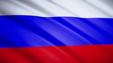 Rus bayrağı yakın plan. Rüzgarda çırpınıyor. Kumaşın dokusu. Çerçevenin kenarlarında ağ var. Döngülü video görüntüleri. 4 bin. HD