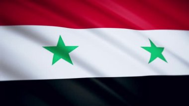 Suriye bayrağı yakın plan. Rüzgarda çırpınıyor. Kumaşın dokusu. Çerçevenin kenarlarında ağ var. Döngülü video görüntüleri. 4 bin. HD