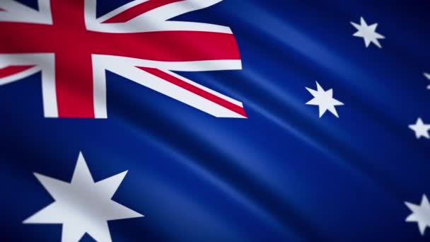 Австралийский Флаг Крупный План Визуализация Развевается Ветру Зацикленные Видеозаписи Винтирование — стоковое видео
