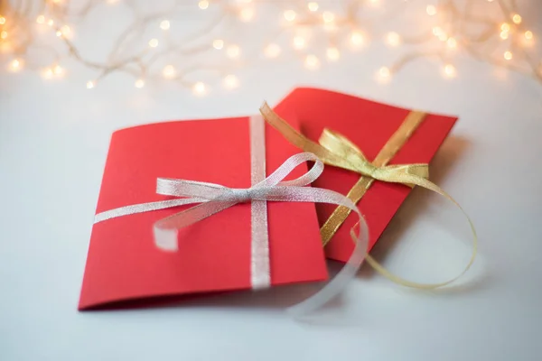 Close up of two red greeting cards — Stock Photo, Image