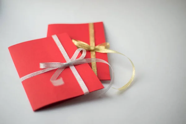 Close up of two red greeting cards with copy space — Stock Photo, Image