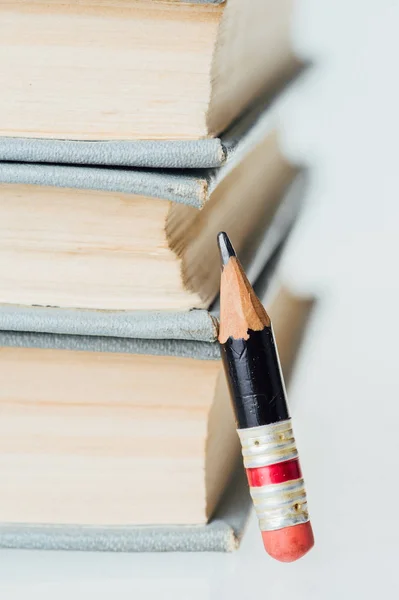 Oude boeken en kleine Perfect potlood — Stockfoto