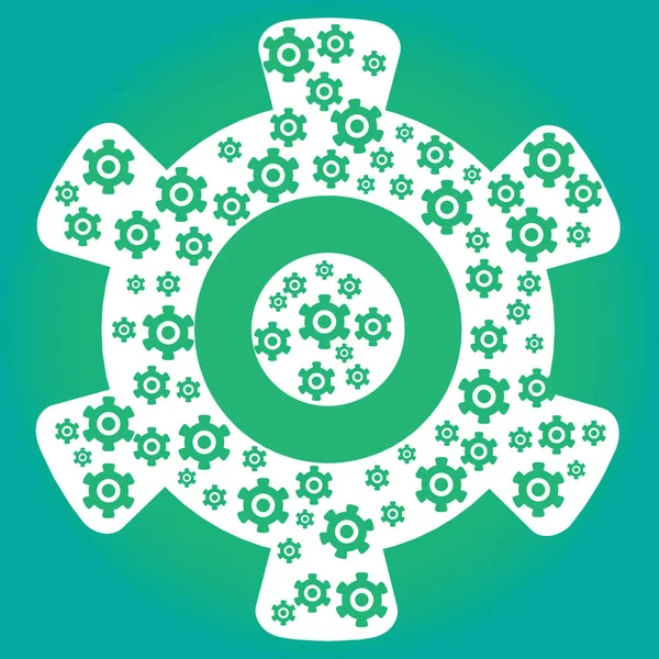 Green cog wheel with many small cogs inside — Stock Vector