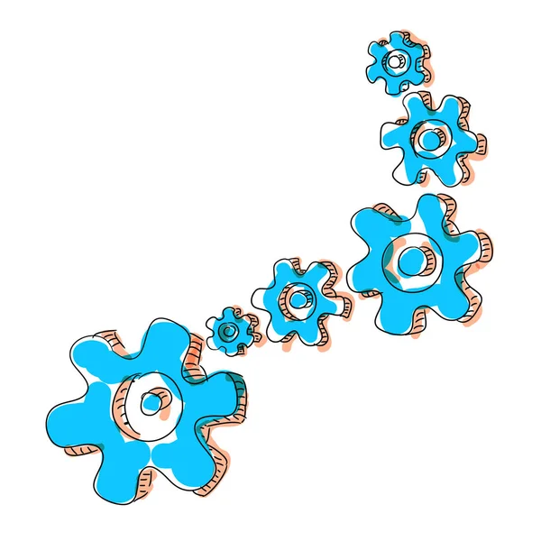 Blue and orange Cogwheel chain spinning — Stock Vector