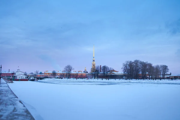 Kış, Peter ve Paul Fortress, mavi gökyüzü karşı Katedrali altın spire Saint Petersburg'da Stok Fotoğraf