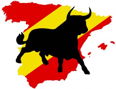 İspanyol haritası üzerindeki siyah boğa